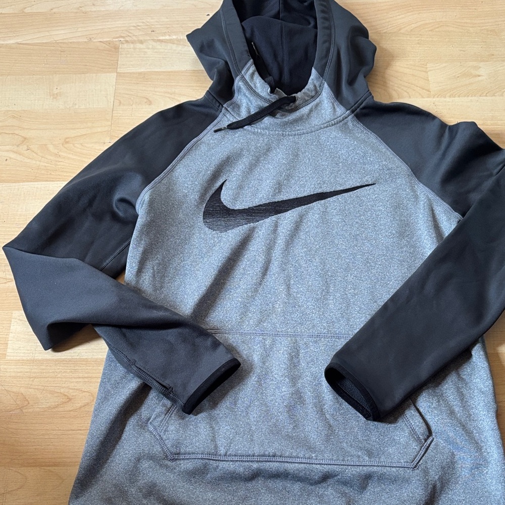 Nike Gray and Black Swoosh Pullover Hoodie